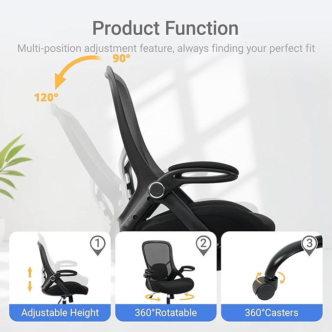 HYLONE Big and Tall 400lbs Heavy Duty Office Chair, 5" Thickened Seat Ergonomic Desk Chair with Adjustable Armrests, Home Office Computer Chairs for Long Hours Mesh Executive Chair(Black)