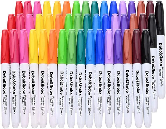 Dabo & Shobo 48 Colors Permanent Markers, Fast Drying, Suitable For Classroom Office Meeting，Works On Plastic, Wood, Stone, Metal and Glass for Doodling, Coloring, Marking