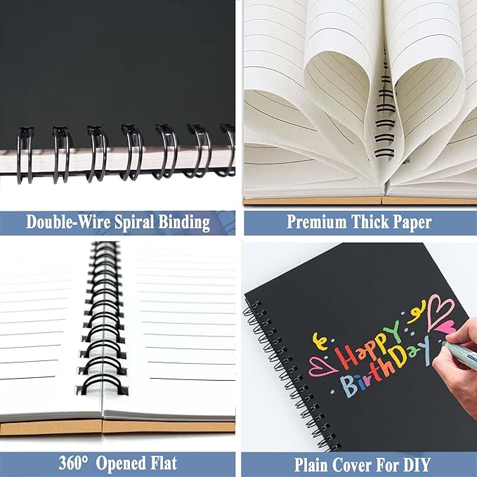 GINMLYDA 6Pack Small Spiral Notebook A5, 8.25x5.5” 120 Lined Pages Wide Ruled Spiral Journal Bulk Blank Kraft Cover Spiral Bound Notebook & Writing Pads for Home Office Meeting Work Note Taking