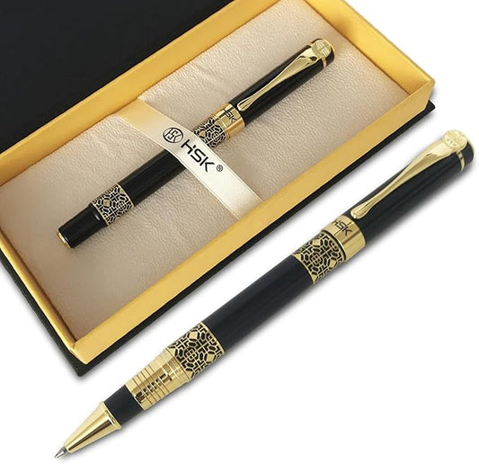 HSK Luxury gift Pen Ballpoint Pens Black Refill,Classical retro style pen,Best Ball Pen Gift Set for Men & Women Professional Executive,Office,Nice Pens Classy Gift Box (Black)
