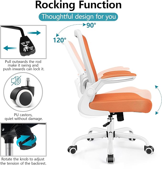 FelixKing Office Chair, Ergonomic Desk Chair Breathable Mesh Chairs with Adjustable High Back Lumbar Support Flip-up Armrests, Executive Swivel Comfy Task Computer Chairs for Home Office Sunset Orange