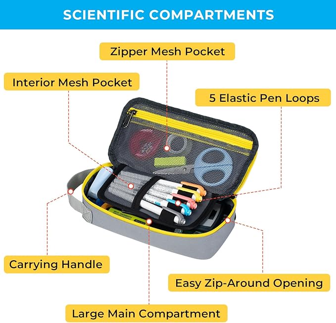 ECHSRT Big Pencil Case, Aesthetic Portable Zipper Pencil Bag with Hidden Pocket, Special Pouch for Men Women Adults, Stationery Organizer Pen Cases for Office Travel, Grey