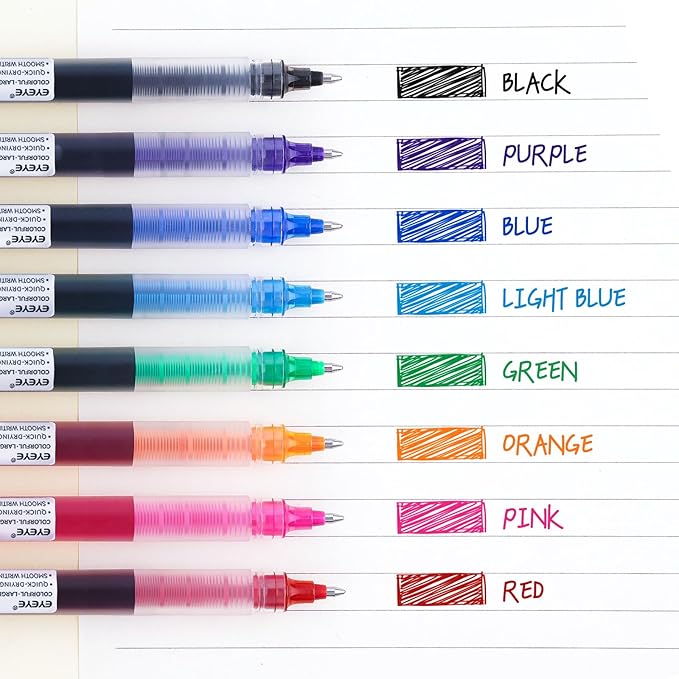EYEYE 8 Assorted Colors 1.0mm Rollerball Pens, Multicolor Bold Point Pen Quick Dry, Liquid Ink Pen Fine Point Smooth Writing Pens for Journaling, Note Taking, Office, School, Doodling & Gifts