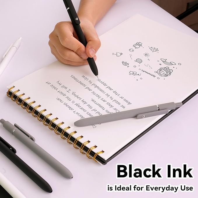 FIOVER Gel Pens, 6pcs 0.5mm Fine Point Black Ink, Smooth Writing Pens for Journaling, Nurse Aesthetic Cute Office School Supplies, Gifts for Women and Men(6Pcs Black White Grey-Black Ink)
