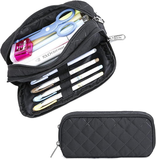 Della Gao Small Pencil Case Large Capacity Pencil Pouch Marker Pen Bag Coin Pouch Office Stationery Organizer (Black-02RH)