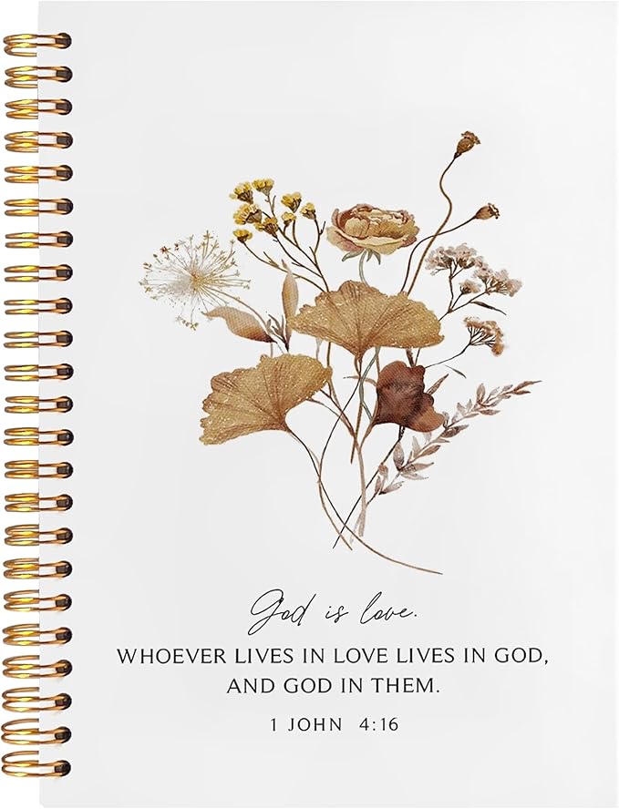 BearCake God is Love Floral Christian Notebook Journal, Christian Gifts for Women, Bible Notebooks for Note Taking, Bible Journaling Notebook, Hardcover Spiral Notebook 5.5x8.3