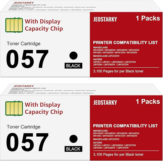 Compatible 057 Toner Cartridge with Display Capacity Chip Replacement for Canon 057 057H CRG-057 Works with Canon imageCLASS MF455dw MF445dw LBP226dw LBP227dw LBP228dw Printer(057 Black x2 )
