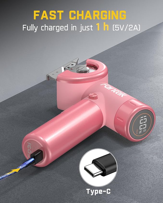 Fanttik C8 Nano Cordless Electric Scissors with LED Display, Rechargeable Cardboard Cutter with 2 Blades, EasySwap Blade Change, LED Light, for Thin Cardboard Carpet Leather - Pink