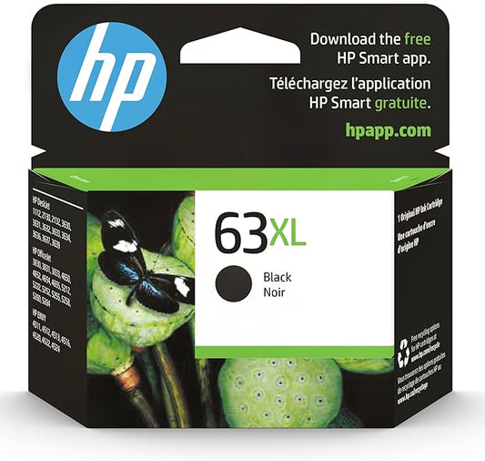 HP 63XL Black High-yield Ink Cartridge | Works with HP DeskJet 1112, 2130, 3630 Series; HP ENVY 4510, 4520 Series; HP OfficeJet 3830, 4650, 5200 Series | Eligible for Instant Ink | F6U64AN