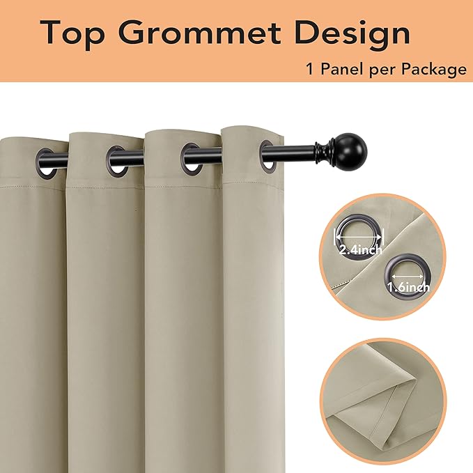 BONZER Room Divider Blackout Curtain Wide Room Darkening Total Privacy Wall Noise Reducing for Bedroom, 108L x 70W Inch (9L x 5.8W ft), 1 Panel, Cream