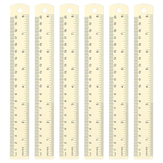 HARFINGTON 6pcs Metal Straight Ruler 20cm Metric SAE Aluminum Alloy Measuring Rulers Scale Tool with Hole for Measure Study Reading Classroom Office, White