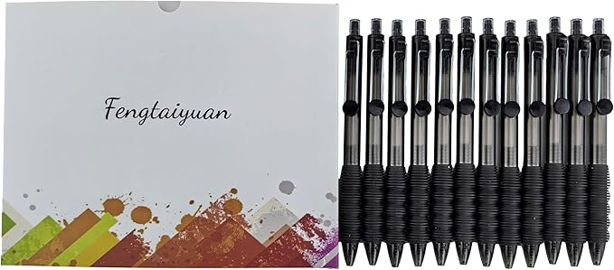 Fengtaiyuan Black Ink, 0.38mm, Retractable Gel Ink Rollerball Pens, Ultra Fine, Comfortable Grip, Easy Hold, Writting Smooth, 12 Pack (BlackZS038P12)
