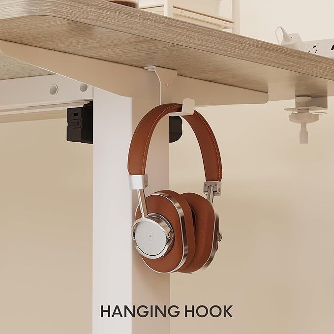 FLEXISPOT EN2 Whole-Piece Standing Desk with Clamp Power Strip, 40 x 24 Electric Stand Up Height Adjustable Desk with Cable Management (White Frame + 40" White Wood Grain Desktop)