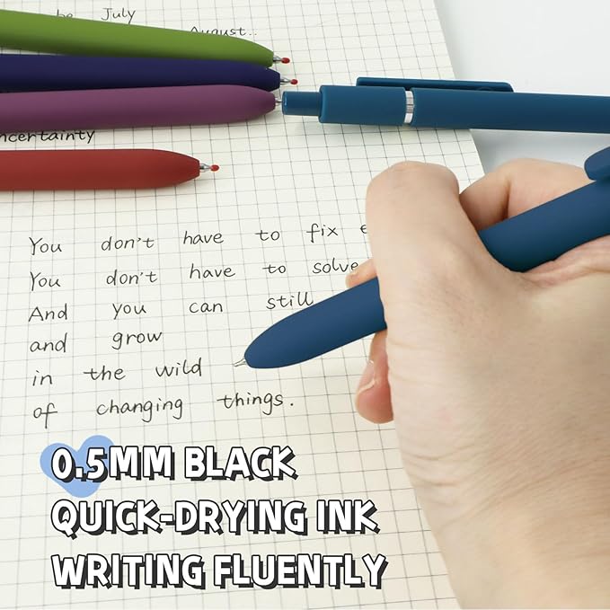 Gel Pens, 10 Pcs 0.5mm Black Ink Pens Fine Point Smooth Writing Pens with Silicone Grip, High-End Series Metal Clip Retractable Pens for Journaling Note Taking (10 Pcs Vintage)