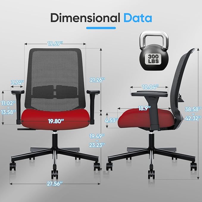 Ergonomic Office Chair, Mesh Computer Desk Chairs with Adjustable Lumbar Support, 3D Armrests, Tilt Function, Comfy Wide Seat, Swivel Executive Work Task Chair for Company and Home