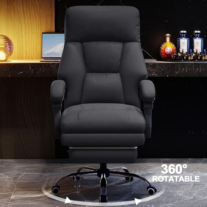 Executive Office Chair Comfortable Desk Chairs with Foot Rest High Back Computer Gaming Chairs Reclining PU Leather Swivel Work Chair for Home Office