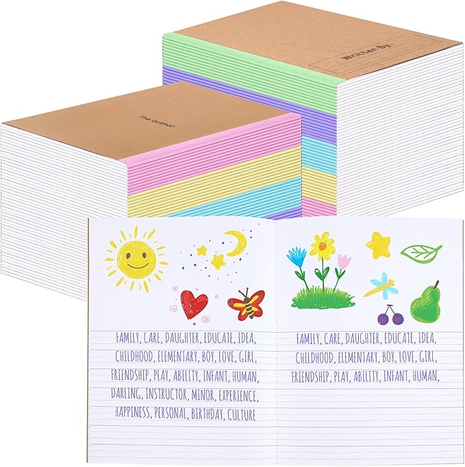 Henoyso 40 Pcs Primary Composition Notebook 9 3/4 x 7 1/2 Inch Kids Journal, Back to School Supplies, K-2 Primary Writing Notebook for Kids Student Draw and Write Story Journal (Macaron Color)