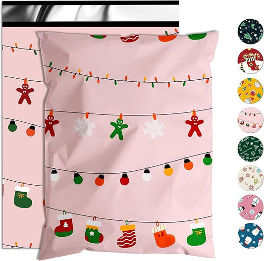 Christmas Poly Mailer 10x13 Inch 25 Pcs, Waterproof Shipping Bags for Clothing, Tear-Resistant Mailier Bags, Strong Mailing Bags with Self-Seal - Christmas Lights Printed