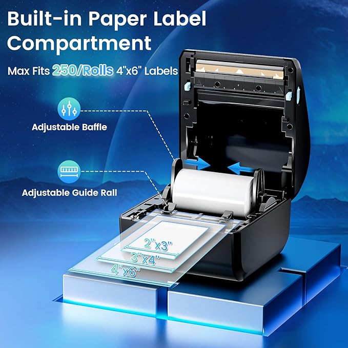 Bluetooth Shipping Label Printer 4x6 - D450BT Thermal Label Printer for Shipping Packages, Small Business, Home, Office, Compatible with Amazon, Ebay, Etsy, USPS