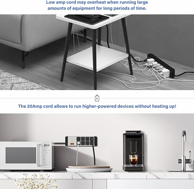 CCCEI Heavy Duty Power Strip Surge Protector 20 AMP, 8 Outlets 12 Gauge Industrial Shop Garage Metal Multiple Outlets, 6 FT Extension Cord 5-15P Adapter High Amp 6-20R T-Slot 20a for Appliance