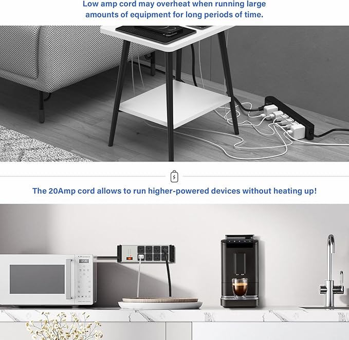 CCCEI Heavy Duty Power Strip Surge Protector 20 AMP, 8 Outlets 12 Gauge Industrial Shop Garage Metal Multiple Outlets, 10 FT Extension Cord 5-15P Adapter High Amp 6-20R T-Slot 20a for Appliance