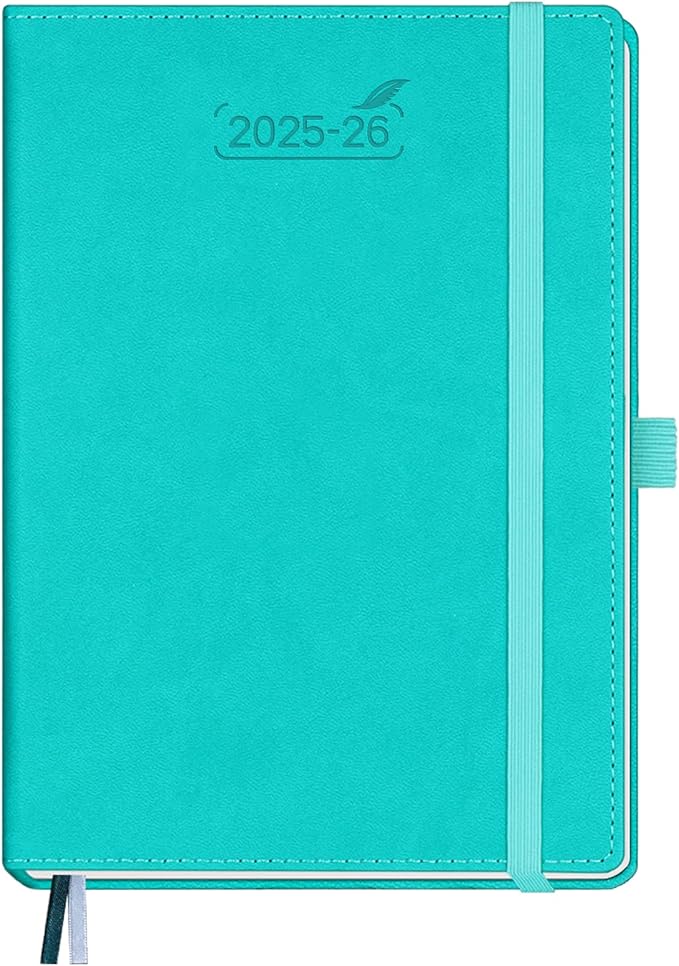 BEZEND Planner 2025-2026 Weekly and Monthly, 5.8" x 8.5" Academic Calendar (Jul 25-Dec 26) Vertical Daily Appointment with Hourly Timeslot & Monthly Tab, PU Leather Hardcover - Turquoise