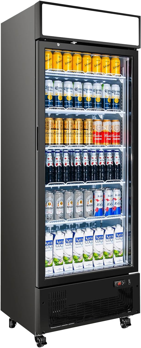 Commercial Beverage Refrigerator 15 Cu.ft. with Glass Door Display Merchandiser Fridge ETL Drink Cooler for Bars,Restaurants, Convenience Stores, Supermarkets and Offices