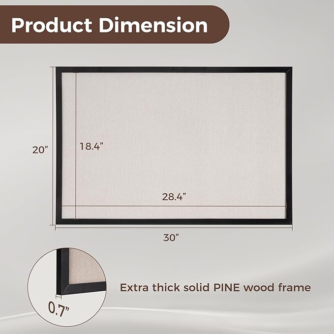 Fun Memories Cork Board Bulletin Board for Office, 20" x 30" Pine Wooden Framed Corkboard, Wall Mounted Notice Pin Board for School Home & Office, Black