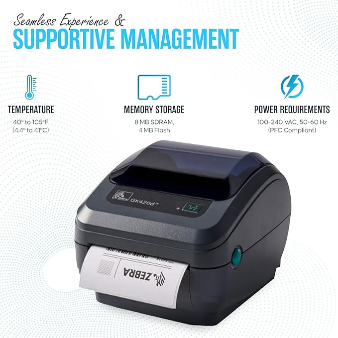 GK420D Zebra Direct Thermal Label & Barcode Printer - Parallel/USB Connectivity- 1 Year Warranty - Comes with 24V, 4x6 Label Roll, USB 2.0 Cable & Microfiber Cleaning Cloth