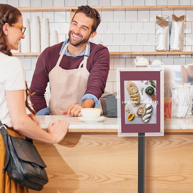 DISPLAYSWORKER Adjustable Heavy Duty Pedestal Sign holder floor Stand, acrylic sign stand poster stand , Standing Floor for 8.5 x 11 inch,Black (black, acrylic frame 8.5-x-11-inch)