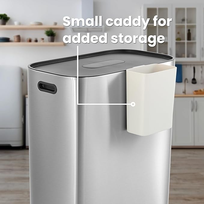 happimess HPM1014A Beni Kitchen 16-Gallon Double-Bucket Step-Open Trash Can with Soft-Close Lid, Modern, Minimalistic, Fingerprint Proof for Home, Kitchen, Laundry Room, Office, Bathroom, Chrome