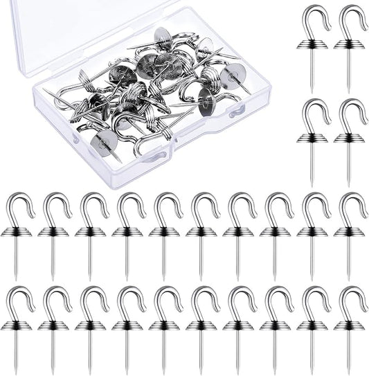 Hotop 60 Pieces Push Pin Wall Hooks Metal Thumb Tack Hangers Iron Alloy Nail Decorative Picture Hooks for 20 Lbs Home Office School Party Supply (Silver)