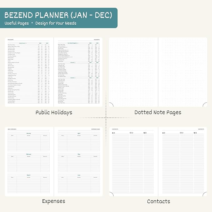 BEZEND 2026 Planner Weekly and Monthly (6" x 8.5") Daily Calendar with Half-Hourly Timeslots & Tabs (Jan-Dec) Note & Expenses, Pen Holder, Inner Pocket, Vegan Leather Hardcover - Cornflower