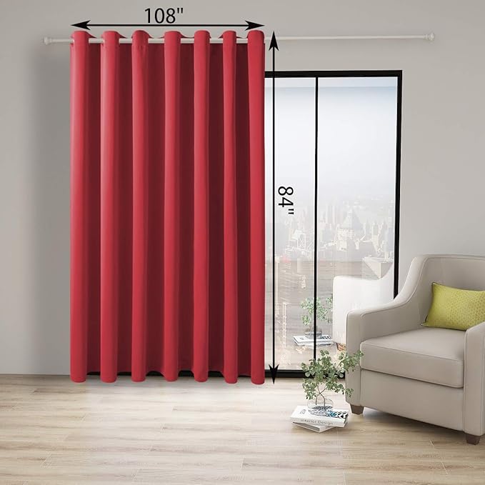 BONZER Wide Room Divider Black Curtain Total Privacy Wall Room Darkening Grommet Curtains for Shared Room, 84L x 108W Inch (7L x 9W ft), 1 Panel, Red