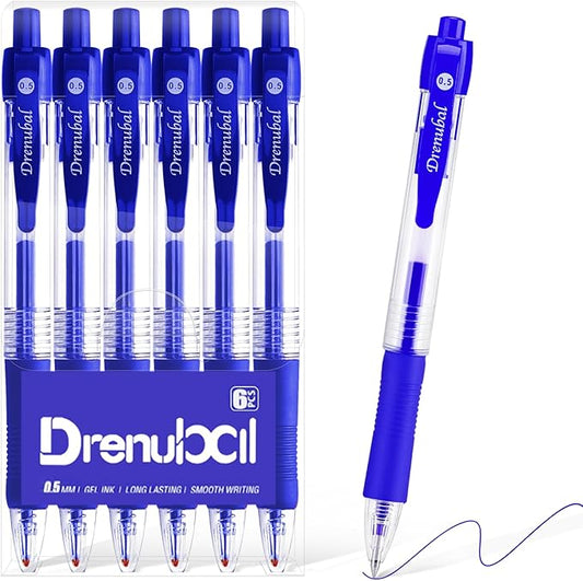 Blue Glide for School Office Retractable Ball Pens, Medium Point (0.5mm), Comfortable Rubber Grip For Writing, 6-Count Pack