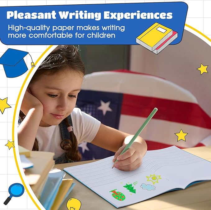 Henoyso 12 Pcs Primary Composition Notebook K-2 9 3/4 x 7 1/2 Inch Primary Journal, Back to School Supplies, Bulk Blank Writing Book for Kid to Write Draw Journal 60 Page Notebooks (Mixed Color)