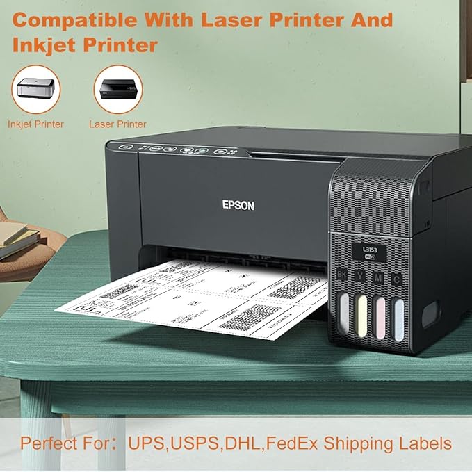 Half Sheet Laser/Ink Jet Shipping Labels UPS FedEx Address Labels (4000 Sheets, 8000 Labels)