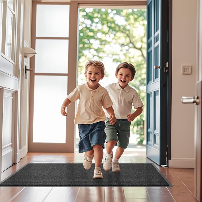 Front Door Mat, 2' x 4' Heavy Duty Indoor Outdoor Door Mat for Entryway, Commercial Door Mats Entrance, Low Profile Welcome Mats Non-Slip, Durable Rubber Backing Entry Mat for Patio, Home