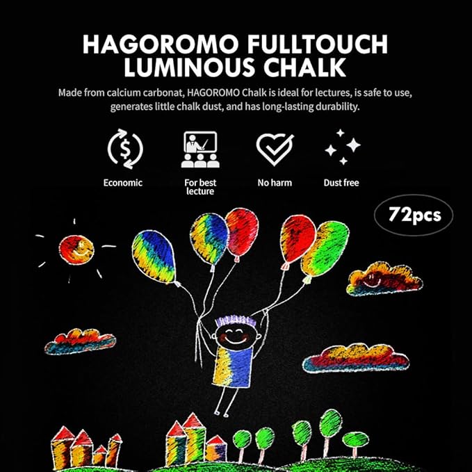 Hagoromo Fulltouch Luminous Chalk 1 Box, Non-Toxic, Dustless [72 Pcs/Yellow]
