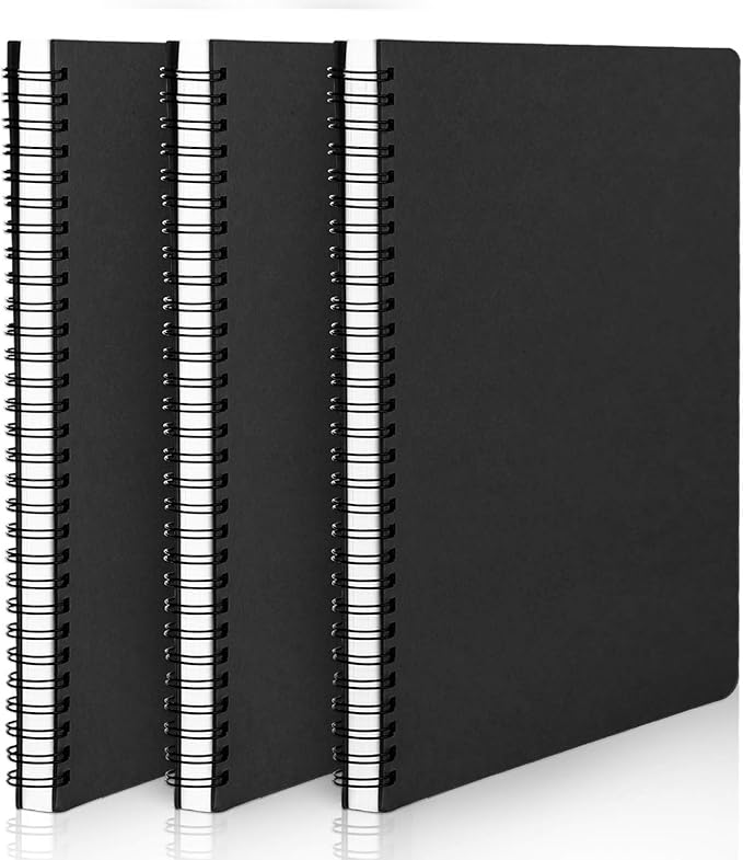 EUSOAR Spiral Lined Notebook, B5 3packs 7.3"x10.2" 120 Pages Black Hardcover Ruled Travel Writing Notebooks Journal, Memo Notepad Sketchbook, Students College Office Business Subject Diary Book