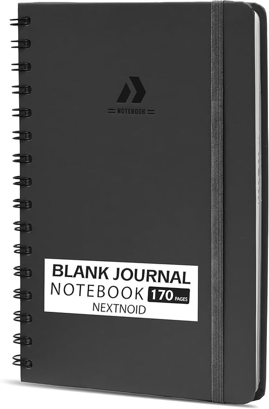 Hardcover Blank Journal Notebook For Women & Men - 170 Pages, Spiral Notebook for Sketch Book, Creative Writing, Drawing - A5 Grey