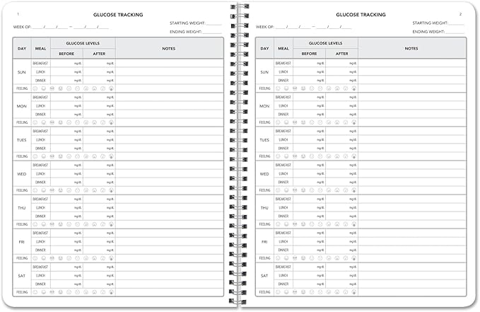 BookFactory Glucose Log Book/Glucose Monitoring Logbook/Personal Medical Tracking Notebook - 104 Pages, 8.5” x 11”, Wire-O (LOG-104-7CW-PP(Glucose-Log))