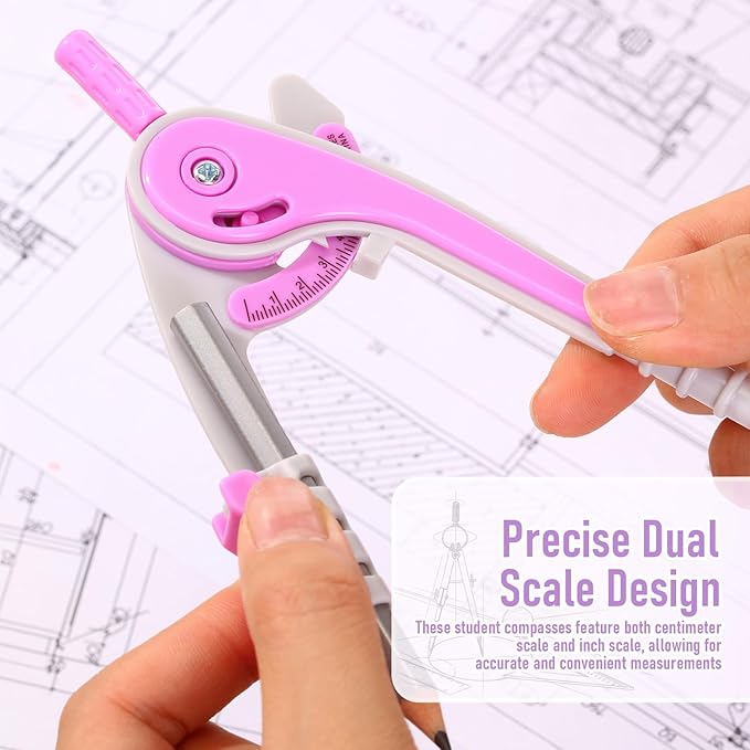 EBOOT Student Geometry Math Set, Drawing Compass and 6 Inch Clear Swing Arm Protractors 180 Degree Math Protractor (Lavender Purple)