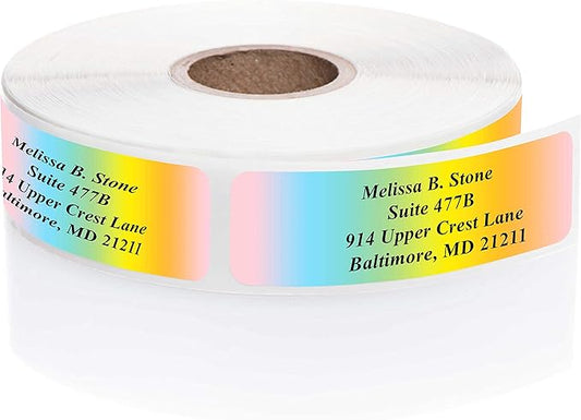 Cascading Rainbow Personalized Return Address Labels Without Dispenser - Roll of 250 Custom Stickers