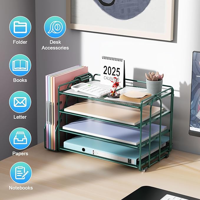gianotter 4-Tier Paper Organizer With Magazine Holder, Desk Organizers and Accessories, Green Desk Accessories, File Organizer for Office Supplies Storag(Green)