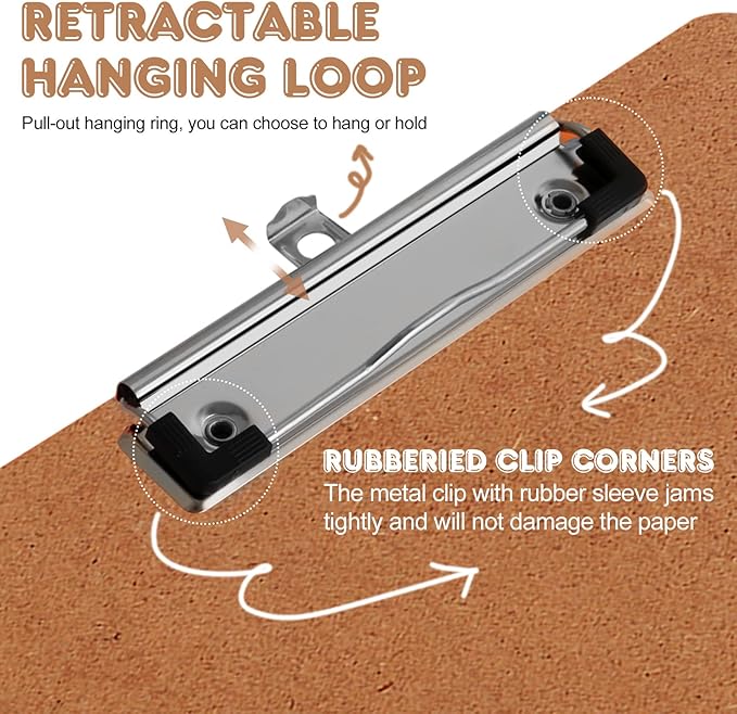 Clipboards, PANDRI 12 Pack Hardboard Office Clipboards, Low Profile Clip, Clip Boards 8.5x11 Standard Letter Size, Classroom Supplies, ECO Friendly