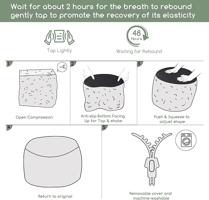 HIGOGOGO Round Stuffed Pouf Ottoman, Long Faux Fur Poufs with Foam Chunk Filling, Fluffy and Furry Pouf Foot Stool Storage Ottoman, 26 X 18 Floor Poufs Foot Rest for Living Room, Black