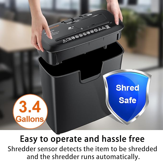 Bonsaii 8-Sheet Strip-Cut Shredder for Home – Compact Home Office Paper Shredder with Overheat Protection, Capable of Shredding CDs and Credit Cards, Includes a 3.4-Gallon Waste Bin