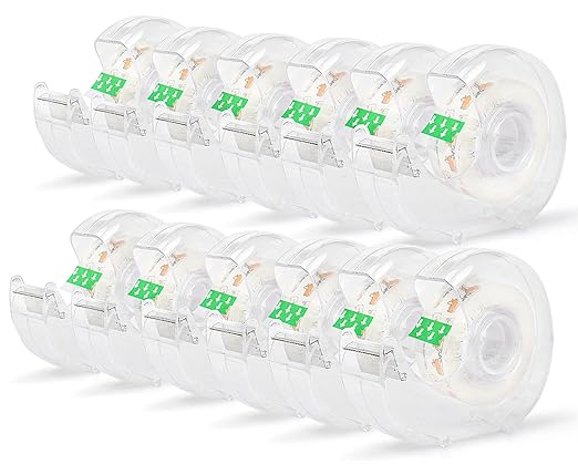 BOMEI PACK 12PACK Transparent Tape with Dispenser, Office Clear Tape Refill Rolls with Dispenser Bulk for DIY, Gift Wrapping, Repairing, Home and School, 3/4in x 1000in