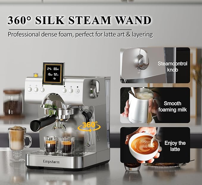 Espresso Machine 20 Bar with Steam Milk Frother, Stainless Steel Espresso maker with LED Display | Cold Brew & Hot Coffee Maker, Professional Cappuccino Expresso Machine for Home and Office